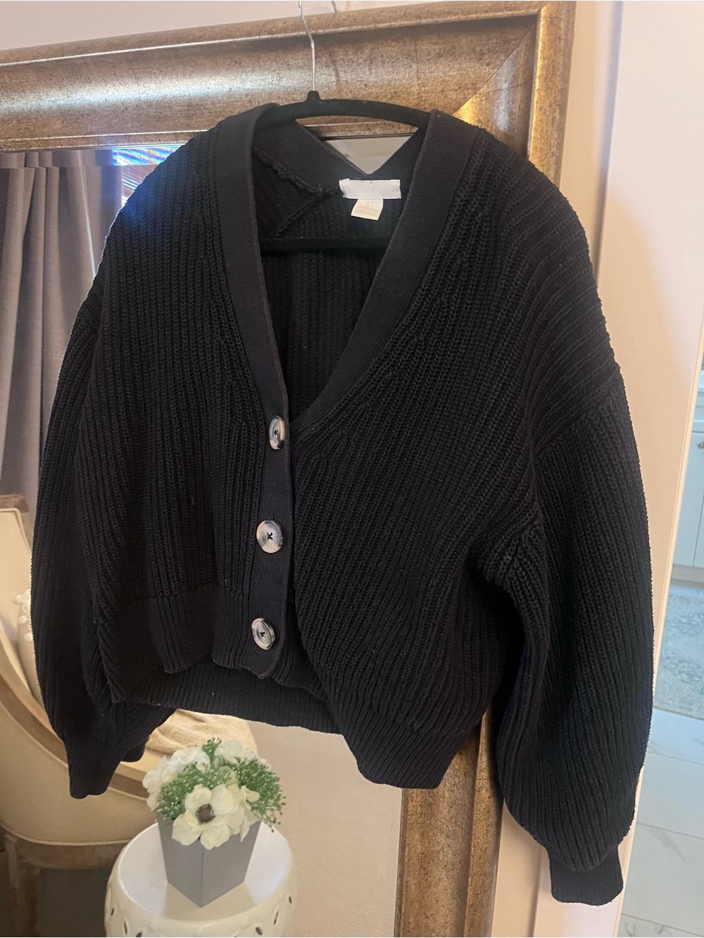 H&M Black Chunky Knit Button-Front Women's Sweater